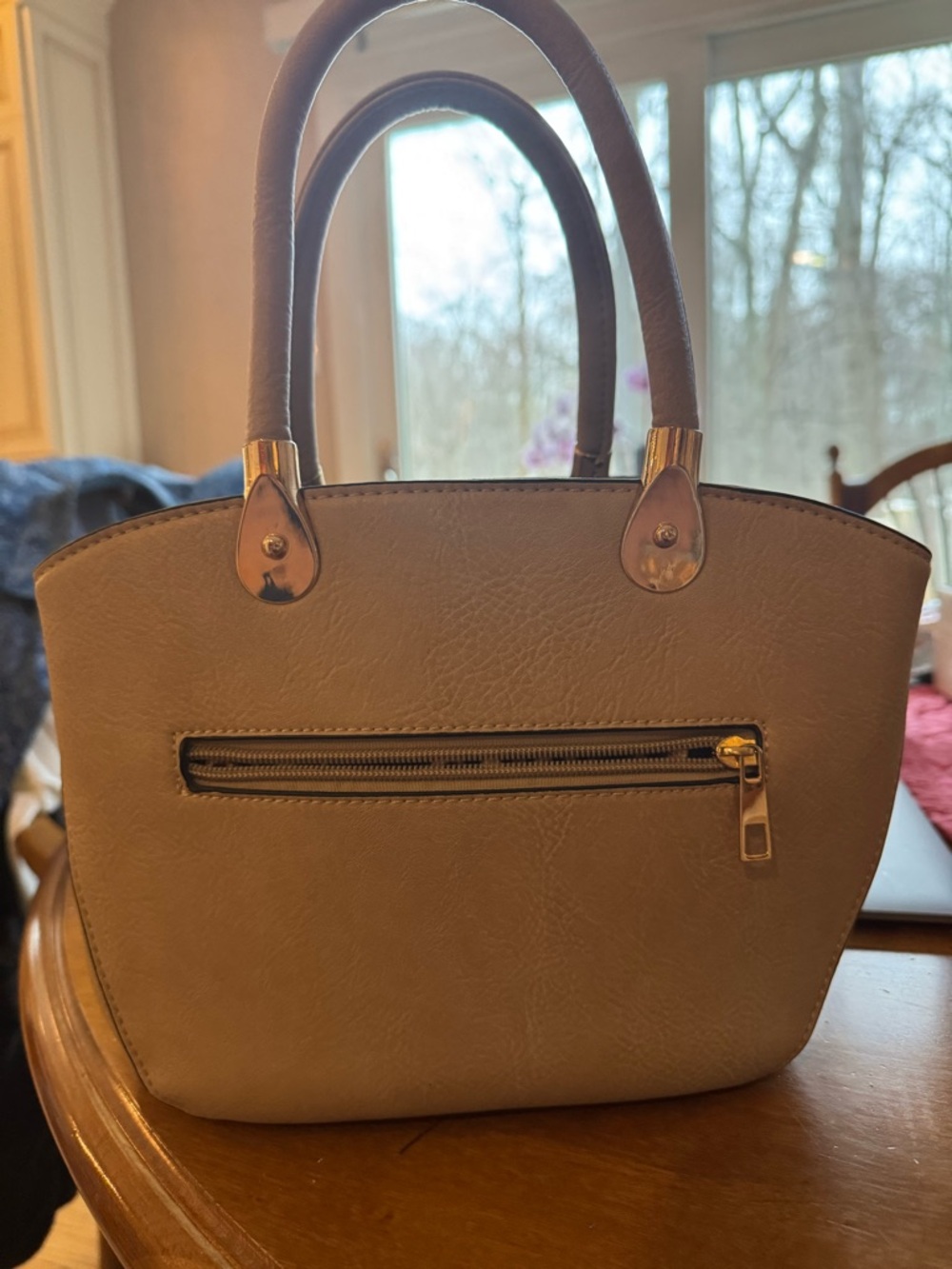 Structured Women's Tote in Taupe with Gold Hardware